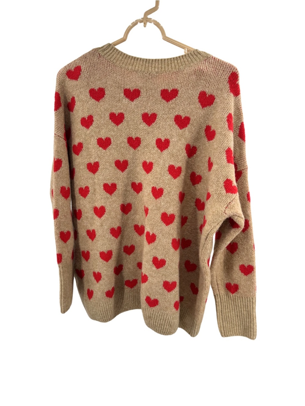 Vince Camuto Beige Crewneck Sweater Red Heart Motif M oversized casual winter - Picture 2 of 11